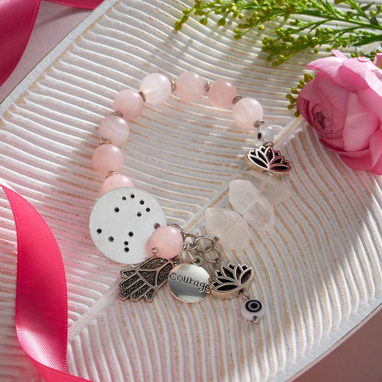 Bracelet de cristal et de quartz rose